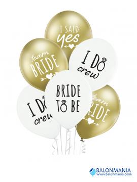 BRIDE TO BE Glossy zlatni i bijeli baloni lateks 6 kom.