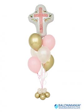 Helijski buket Sakrament Pink baloni za krštenje, sveta pričest i potvrda