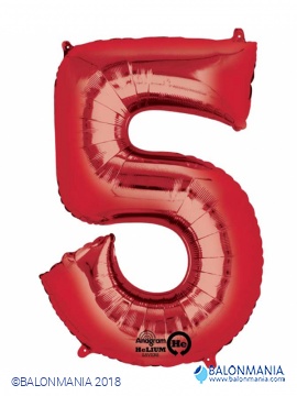 Crveni balon broj 5 folijski veliki 58x86cm