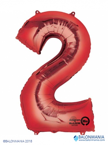 Crveni balon broj 2 veliki folijski 50cm x 88cm