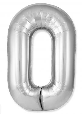 Srebrni balon broj 0 veliki folijski 66x88cm