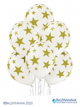 Bijeli baloni Zlatne zvijezde 6 kom lateks