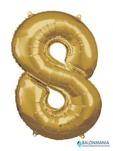 Zlatni balon broj 8 folijski veliki 53x83cm