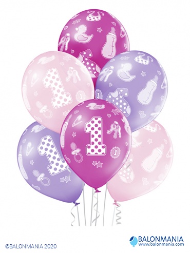 Baloni za 1 rođendan djevojčice 30cm (6 kom)