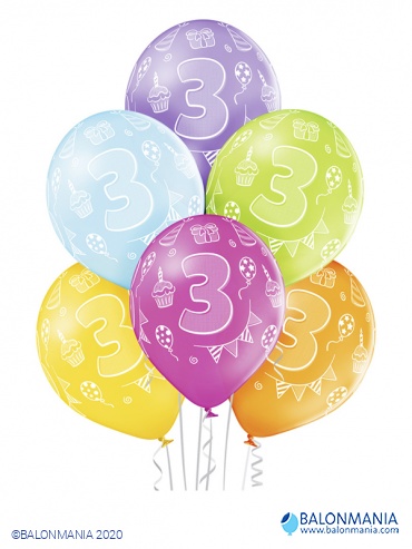 Baloni za 3 rođendan 30cm (6 kom)