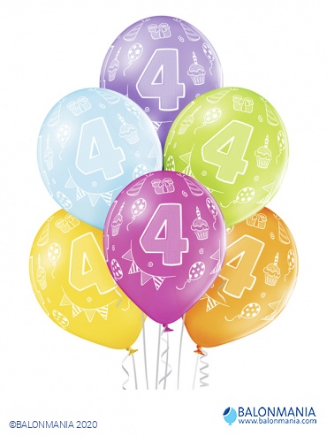 Baloni za 4 rođendan 30cm (6 kom)