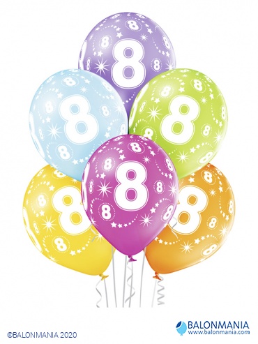 Baloni 8 rođendan 30cm (6 kom)