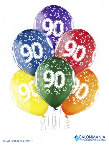 Baloni 90 rođendan 30cm (6 kom)