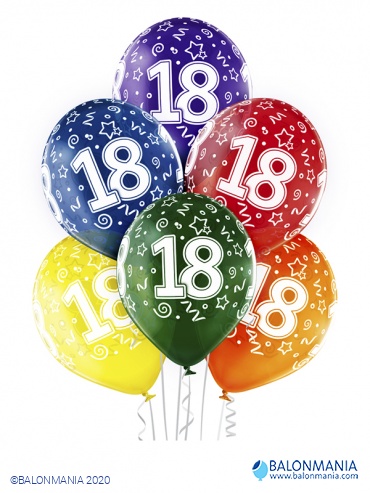 Baloni 18 rođendan premium lateks 30cm (6 kom)