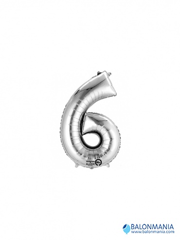 Mini balon broj 6 srebrni folijski 20cm x 35cm
