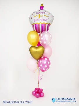 Buket balona za prvi rođendan PINK 1 premium