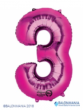 Pink balon broj 3 folijski veliki 53x88cm