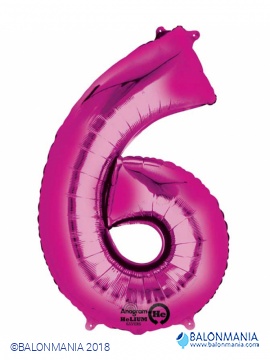 SuperShape Number 6 Pink Foil Balloon L34 Packaged 55cm x 88cm