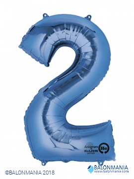 SuperShape Number 2 Blue Foil Balloon L34 Packaged 50cm x 88cm