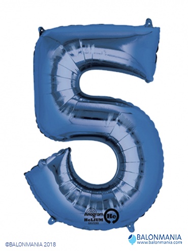 Plavi balon broj 5 folijski veliki 58x86cm