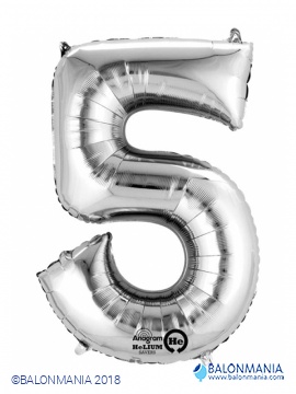 Srebrni balon broj 5 veliki folijski 58x86cm