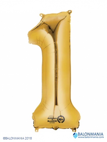 Zlatni balon broj 1 folijski na helij