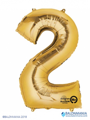 Zlatni balon broj 2 Gold veliki folijski 50cm x 88cm