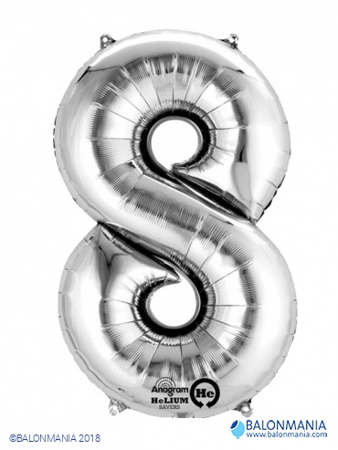 Srebrni balon broj 8 folijski veliki 53x83cm