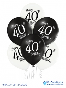 Crno bijeli baloni 40 rođendan lateks premium 30cm (6 kom)