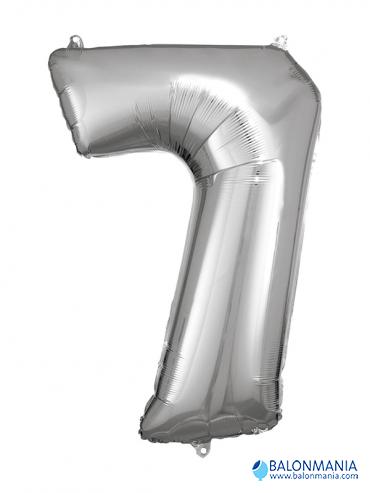 SuperShape Number 7 Silver Foil Balloon L34 Packaged 58cm x 88cm