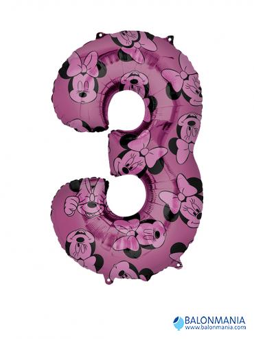 Minnie 3 rođendan balon broj folijski