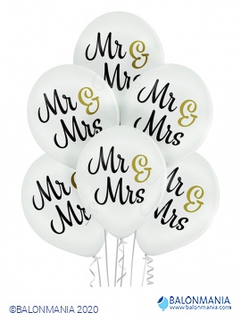 Bijeli baloni Mr & Mrs 30cm (6 kom)